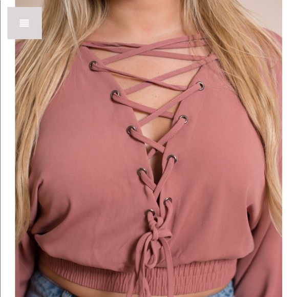 Mauve Lace Up Top - Picture 2 of 3
